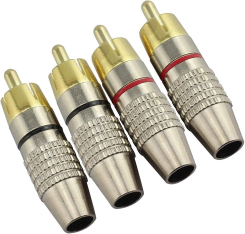 4Pcs RCA Plugs, Gold Plated Solderless Male Plug Screws, Audio Video in-Line Jack Cable Connector, 2 Black and 2 Red