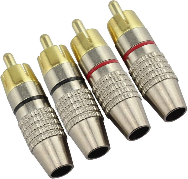 4Pcs RCA Plugs, Gold Plated Solderless Male Plug Screws, Audio Video in-Line Jack Cable Connector, 2 Black and 2 Red