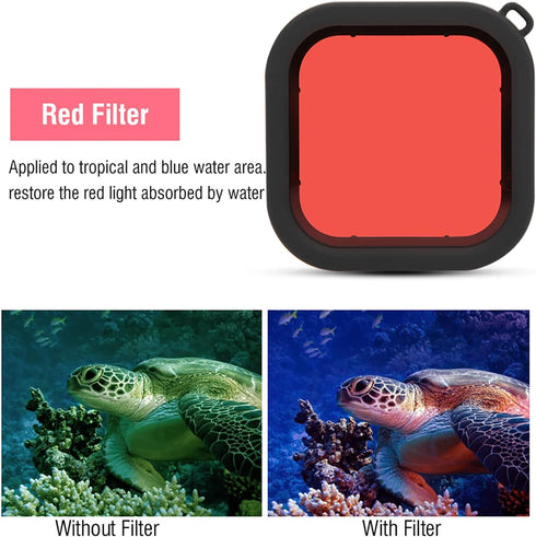 Camera Lens Diving Filter for 8 Action Camera, Waterproof Shell Underwater Diving Lens Filter with Rope (Red)