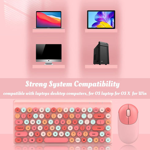 Keyboard Mouse Combos, 86 Keys Retro Typewriter Flexible Keyboard, 2.4G USB Mouse 1200DPI, Round Keycap Design