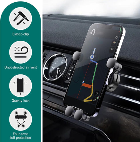 XIZAKEE 1 360 PC Gravity Mechanical Phone Holder, Degrees Air Outlet Cellphone Mount, Silicone Auto Lock Air Vent Phone