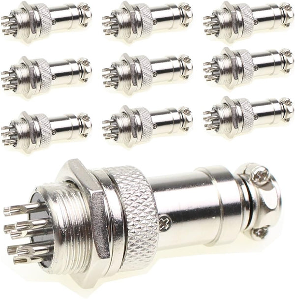 Aviation Plug Connector, 10 Pairs Male Female Panel Metal Wire Connector, 16mm Socket (8 Pins 10-Pack)
