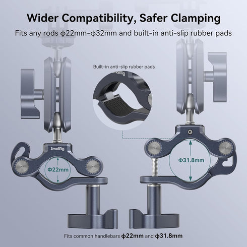 SMALLRIG Bike Motorcycle Handlebar Mount for Gopro, CNC All-Metal 22-32mm Pole and Roll Bar Mount for Action Cameras