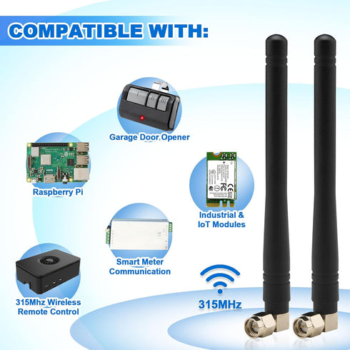 Kaunosta 315MHz 3dBi (2-Pack) CC1101, CCU3, SMA Male Antenna Right Angle Omni-Directional Antenna for Garage Door
