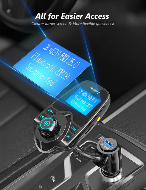 Nulaxy Wireless in-Car Bluetooth FM Transmitter, Car Kit with 1.44 Inch Display, Supports TF/SD Card