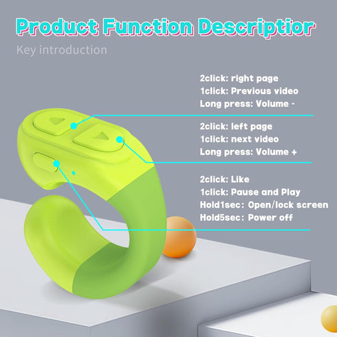 Tiktok Trending Bluetooth Smart Scrolling Ring - Kindle App Remote Page Turner with Cell Phone Stands, Lake Green
