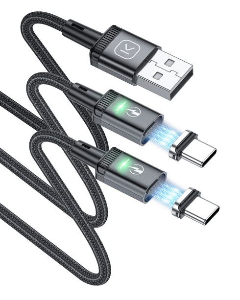 Kuulaa 6ft Magnetic USB C Cable (2 Pack) - 3A Fast Charging, LED Nylon Braided for Samsung & Type C Devices (Black)