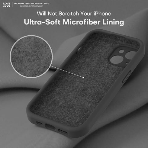 LOVE 3000 iPhone 14 Case, Black Premium Silicone Shockproof with Soft Anti-Scratch Microfiber Lining for 6.1"