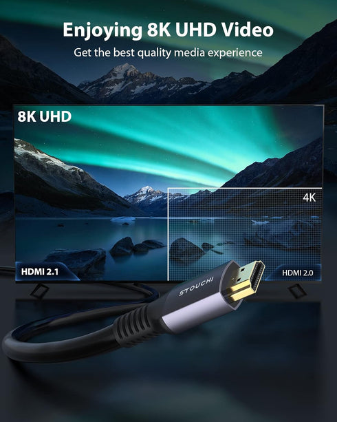 8K 25FT, 48Gbps CL3 8K60 4K120 144Hz HDR10+ Dolby PS5, 4K, Stouchi Long HDMI Cables Ultra High Speed HDMI Cord, in Wall