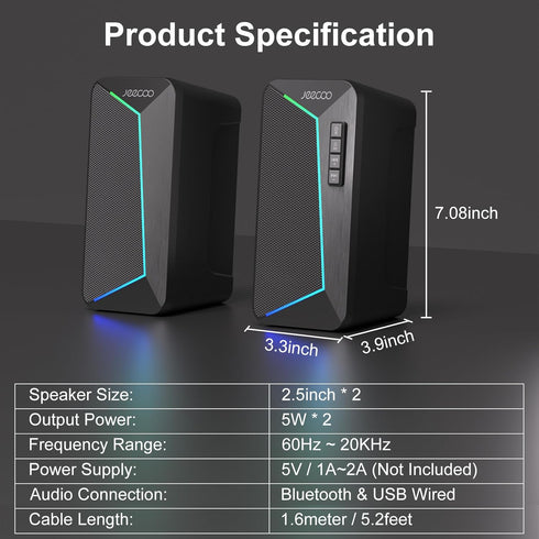 Jeecoo M30 Bluetooth Computer Speakers, PC Gaming Speakers for Desktop with Crisp Stereo Sound, Dynamic LED Modes,