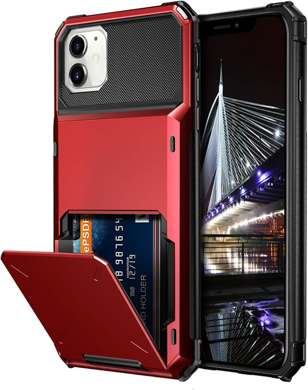 Vofolen iPhone 11 Case - Red Wallet with 4-Card Holder, ID Slot, Anti-Scratch Dual Layer TPU Bumper Armor, 6.1"