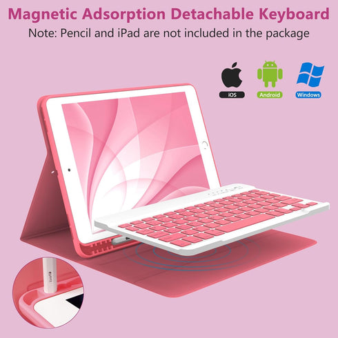 Keyboard Case for iPad 10.2" 9th 8th 7th Generation, Detachable Bluetooth Keyboard & Pencil Holder, Auto Sleep/Wake