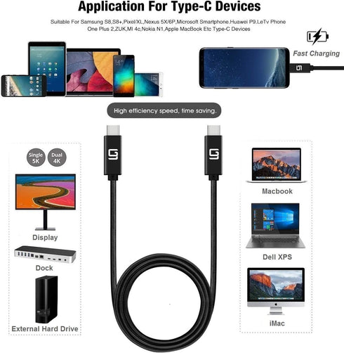 USB C to USB C Cable (10Gbps) SuperSpeed Certified, 100W Power, Nylon Braided, 10ft, Dual 4k or Single 5k