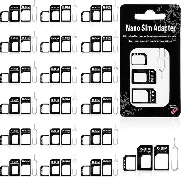 Generic 20-Pack SIM Card Adapter Kit - Includes Nano/Micro/Standard SIM Converters & Eject