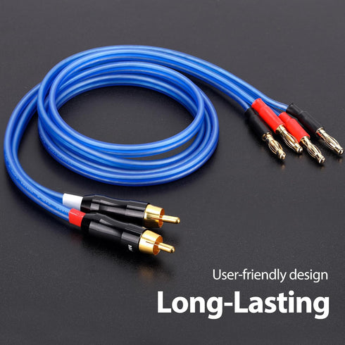 KK Cable Q-P2 18 Gauge OFC Speaker Wire Pair with RCA Male to 2 Pair Banana Plugs, 3M (9.8ft)