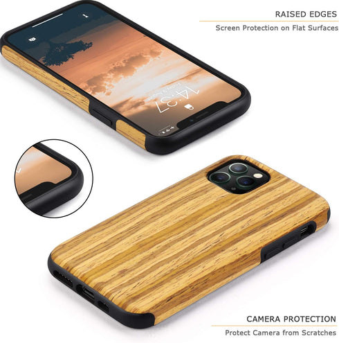 Tasikar Compatible with iPhone 11 Pro Case, Easy Grip Wood Grain Design (Teak)