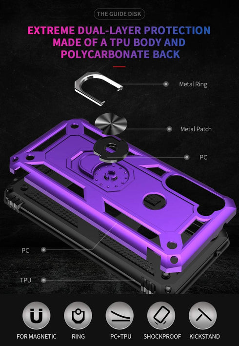 Androgate Purple Moto G Stylus/Pro Case with Tempered Glass Protectors, Ring Kickstand Car Mount, Shockproof Cover