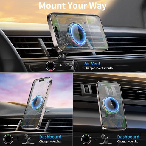 Magsafe Car Mount Charger, 15W Wireless Magnetic Charger for iPhone 15 ProMax Plus 14/13/12 with Fast Charging