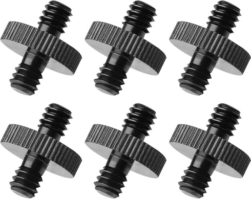 1/4" Male to 1/4" Male Threaded Tripod Screw Adapter, Double Head Stud for Camera Cage Mount, Black, 6 Packs