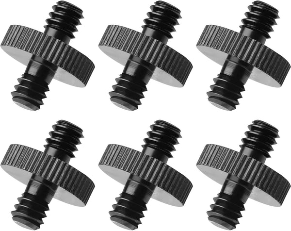 1/4" Male to 1/4" Male Threaded Tripod Screw Adapter, Double Head Stud for Camera Cage Mount, Black, 6 Packs