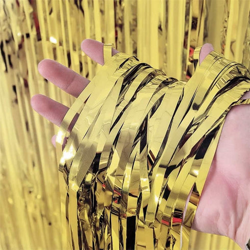 Gold Fringe Backdrop - 3 Pack Gold Foil Curtains for Birthday, Wedding, Bachelorette Party Decor