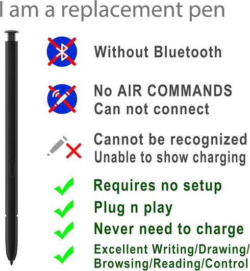 Galaxy S23 Ultra Stylus Pen Replacement for Samsung Galaxy S23 Ultra 5G S Pen without Bluetooth + Tips/Nibs (Black)
