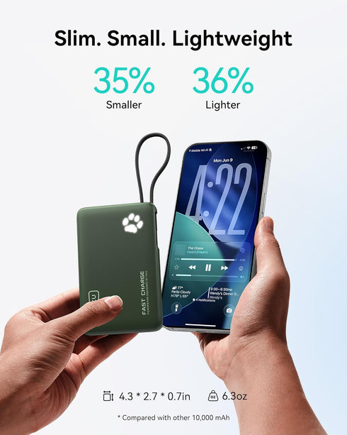 INIU 45W 10000mAh Pack 17 16 15 14, S25 S24 Power Bank, Fast Charging Portable Charger with Built-in USB C Cable, Small