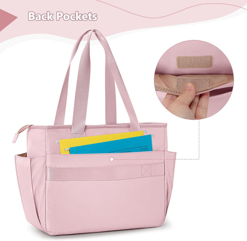 Teacher Tote Bag for Women, Large Utility Bag with Laptop Compartment, Pink (Empty Bag, Patent Design)