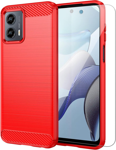 Moto G 5G 2023 Phone Case with HD Screen Protector, Fashion Shock-Absorption Flexible TPU Bumper, Red