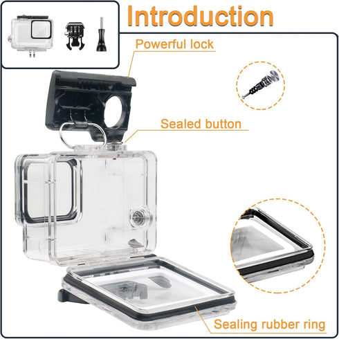 Waterproof Housing Case for GoPro Hero 5 6 7 Black, Protective Underwater Shell with Bracket for Action Camera