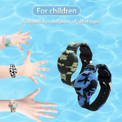 Waterproof AirTag Bracelet for Kids, 2 Pack Soft Silicone Hidden Holder Case with Adjustable Anti-Lost Printed Strap
