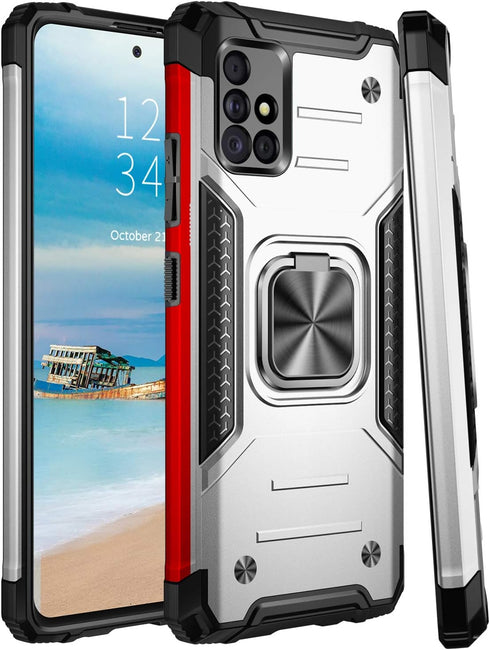 IKAZZ for Galaxy A51 4G Case with Screen Protector, Dual Layer Anti-Slip Rugged Protective Cover with Kickstand