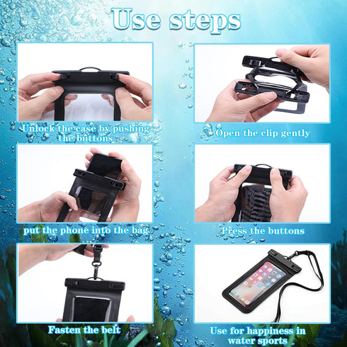 6 Pack Multicolor Universal Waterproof Phone Pouch, Large Dry Bag for Apple iPhone, Samsung, up to 7.5" (Black, Blue,