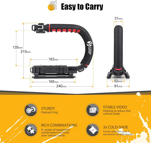 Zeadio Video Action Stabilizing Handle Grip for Canon, Nikon, Sony, Panasonic DSLR Cameras