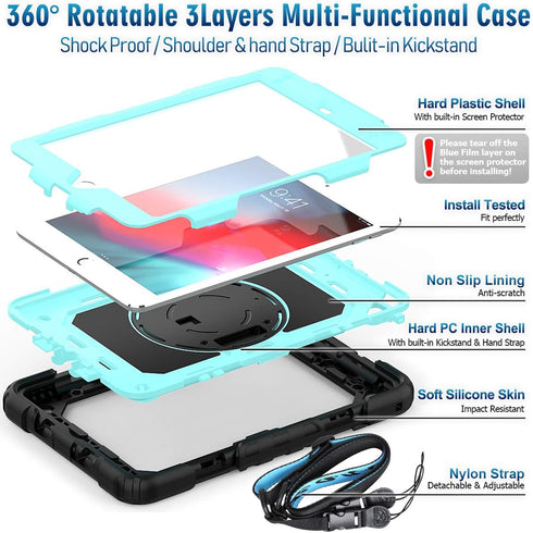 Timecity Case for iPad Mini 5th Generation, Heavy Duty Case with Screen Stand, Hand Strap, Shoulder Strap for 7.9 Inch