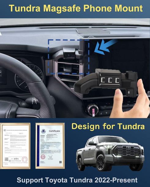 Toyota Tundra Phone Mount with 15W Fast Wireless Charger for 2024 Tundra, Custom Fit for All Cell Phones