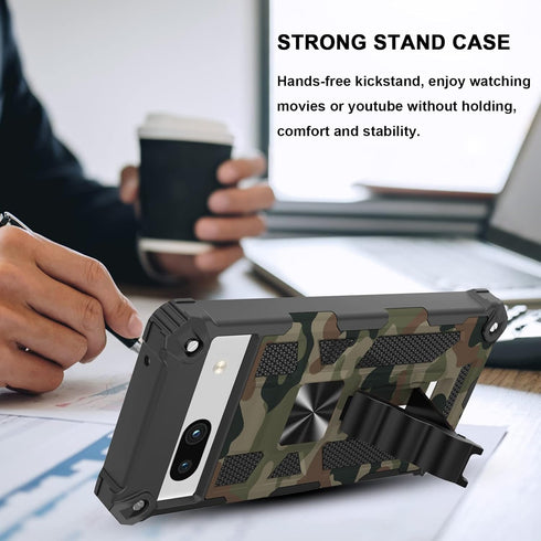 Ailiber for Pixel 7a Phone Case, Rugged Shockproof Cover with Screen Protector, Magnetic Car Mount & Kickstand (Camo)