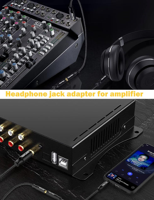1/4 Headphone Adapter, 6.35mm Male to 3.5mm Female Audio Jack Adapter for Mixer, Guitar, Amplifier