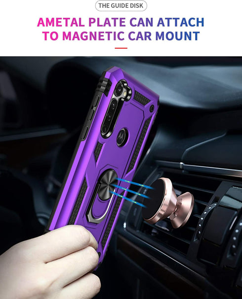 Androgate Purple Moto G Stylus/Pro Case with Tempered Glass Protectors, Ring Kickstand Car Mount, Shockproof Cover