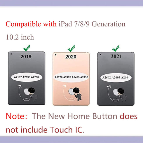 White Home Button Replacement for iPad 10.2" 2019 7th/8th/9th Gen (A2197/A2198/A2200/A2270/A2428/A2429/A2430) with Flex