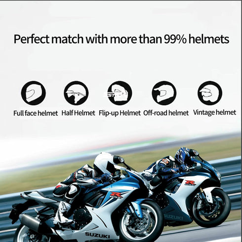 Motorcycle Bluetooth Intercom Helmet Headset, Music Sharing for 2 Riders, Waterproof IP67