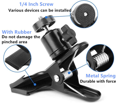 Clip Clamp Phone Holder, 360° Adjustment Metal Clamp Mount for 3.5-6.5 inch Smart Phones