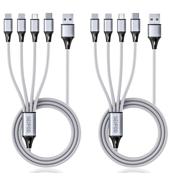 Shopify SEO: 4FT Nylon Braided Multi Charging Cable, 3A 4in1 USB Charger Adapter for Type-C/Micro, 2Pack (Silver)