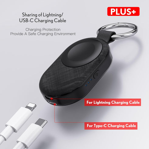 PZOZ Portable Apple Watch Wireless Travel Charger, 1200mAh Power Bank iWatch Fast Charging with Car Keychain, Adapter Compatible with Series Ultra 9 8 7 6 5 4 3 2 SE (Black)
