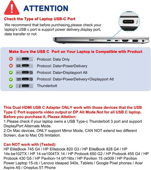 Aibilangose 10 1 HDMI/VGA/PD/USB/SD/TF/3.5mm Docking Station Dual Monitor, USB C to Dual HDMI Adapter, Computer Docking