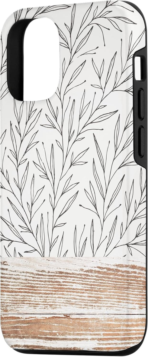 Boho Rustic Botanical Leaf Pattern Vintage Beige Case for iPhone 12/12 Pro
