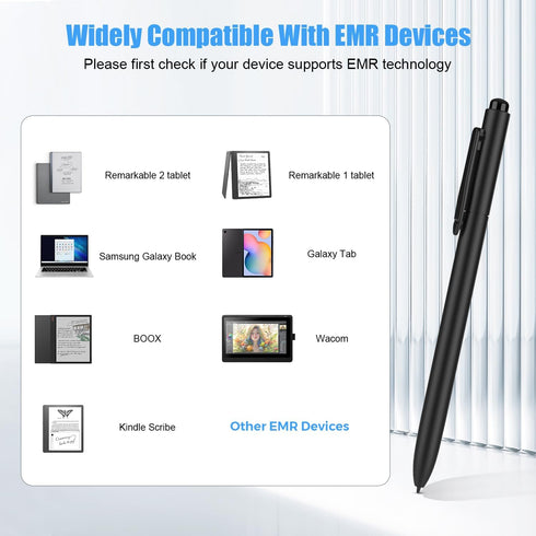 MoKo EMR Stylus Pen with Eraser, Compatible with Remarkable 2, 4096 Pressure Levels, Palm Rejection, 3 Extra Tips