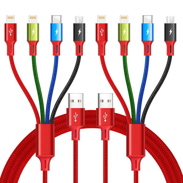 Multi USB Charging Cable 4A, 4-in-1 Charger Cord with USB C/Micro USB Port Adapter for Phone/Tablets (2Pack/4Ft).
