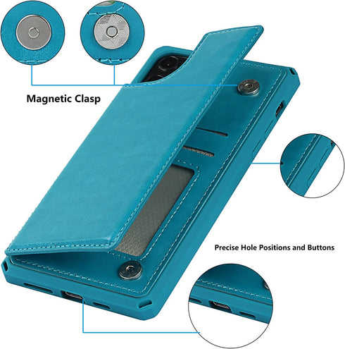 iCoverCase iPhone 11 Pro Max Wallet Phone Case, Card Holder, RFID Blocking, Embossed PU Leather, Macaron Blue