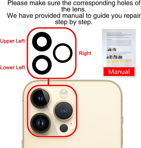 Camera Lens Replacement for iPhone 14 Pro Max, Rear Glass Lens Kit for iPhone 14 Pro, Glass Repair